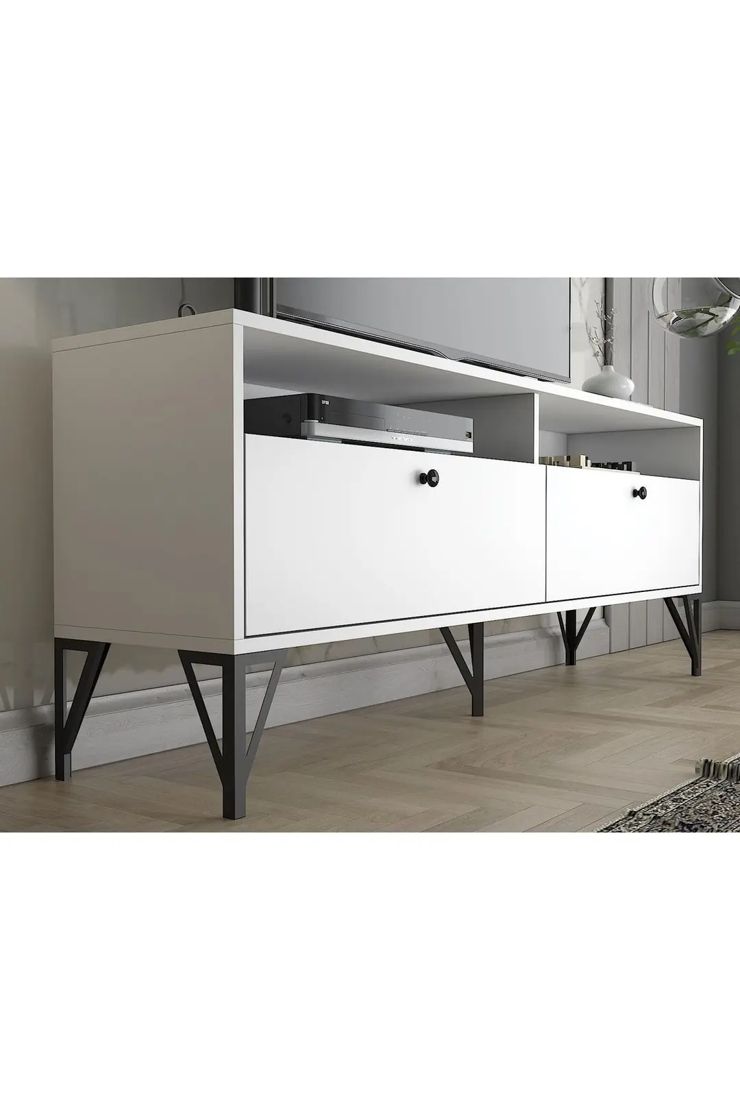 Astreo 160 Cm Metal Ayaklı Tv Ünitesi - Beyaz / Siyah